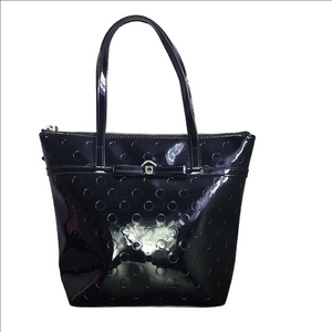 KATE SPADE Black Jeralyn Camellia street patent leather polka dot tote bag